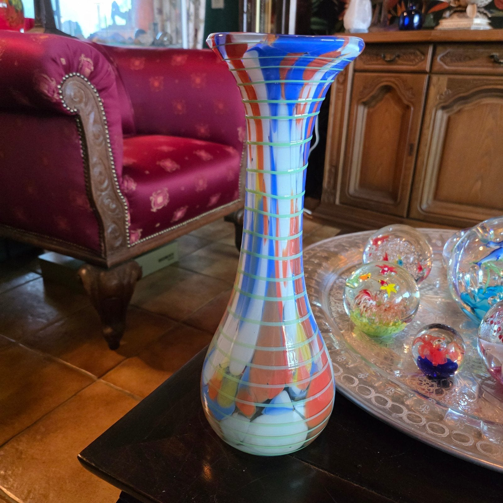 Vintage Mondgeblazen Glas Vaas - Kleurrijk Design, Antiek en Kunst, Antiek | Glas en Kristal, Ophalen of Verzenden