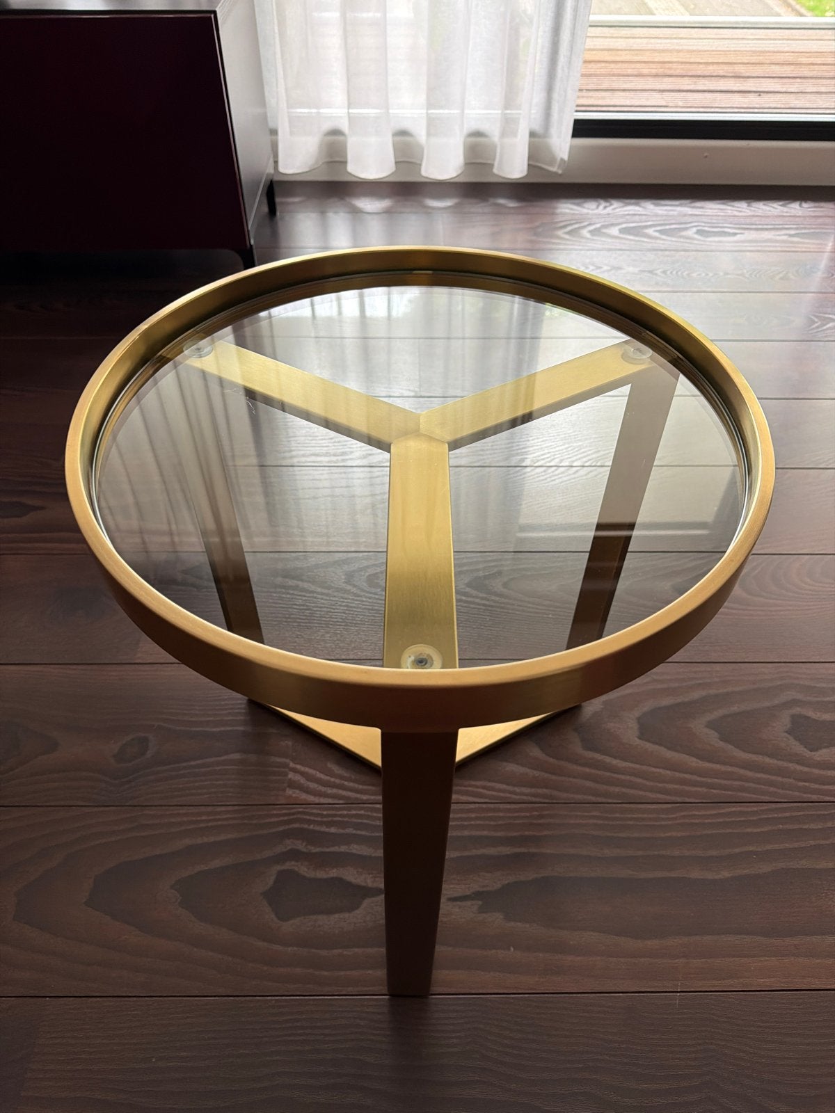 Gouden bijzettafel met glazen blad - Maisons du Monde, Minder dan 55 cm, Metaal of Aluminium, Rond, Zo goed als nieuw