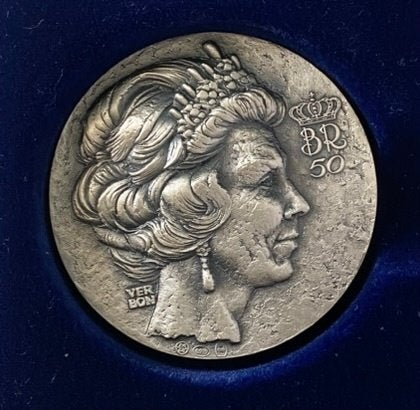Herdenkingspenning Beatrix 50 jaar 1988 - 1 Oz Zilver (.999), Ophalen of Verzenden, Zilver, Nederland