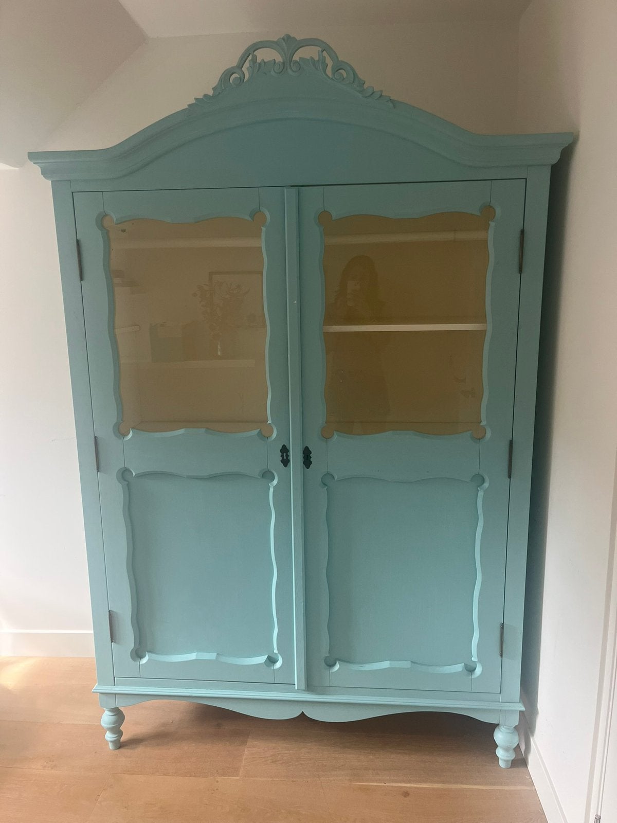 Brocante kledingskast in blauw, Ophalen, 200 cm of meer, 150 tot 200 cm, Zo goed als nieuw