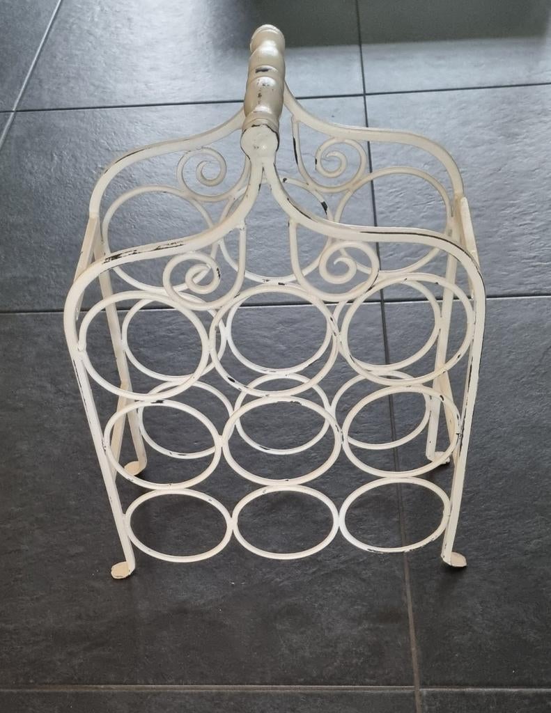 Antiek wit metalen wijnrek voor 9 flessen, Ophalen, Metaal, Minder dan 50 cm