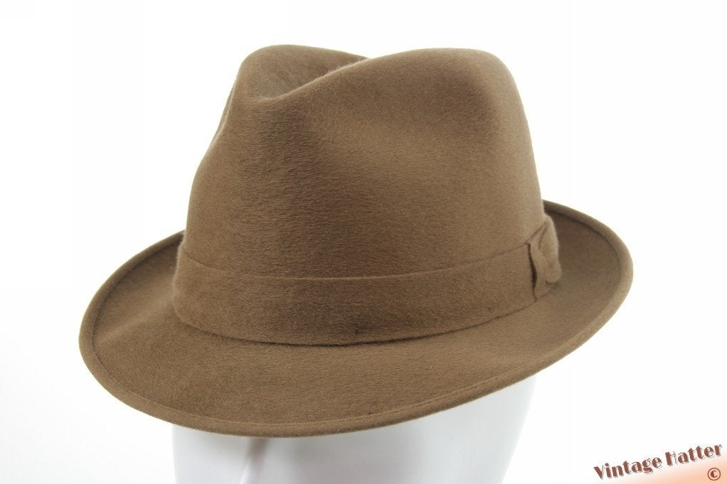 vintage Gleufhoed Panizza beige bruin zacht haarvilt 56