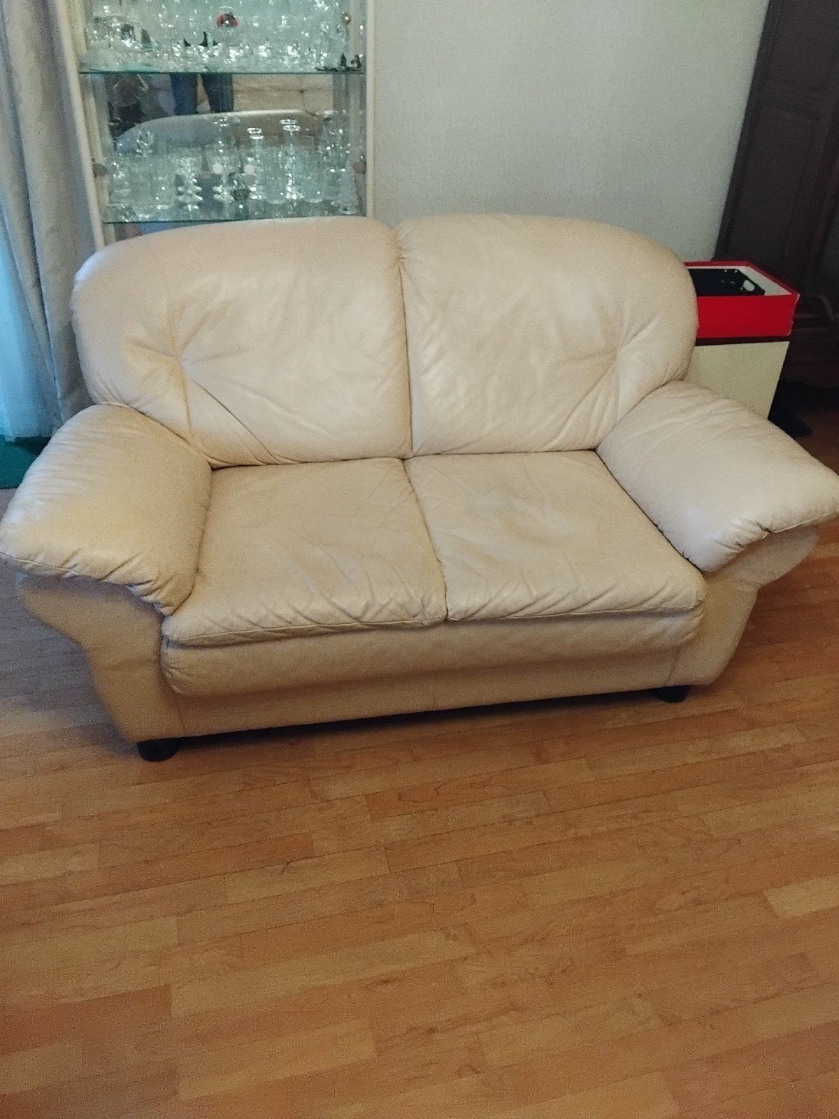 Comfortabele lederen 2+3 persoons bank, Ophalen, Gebruikt, 150 tot 200 cm, Tweepersoons