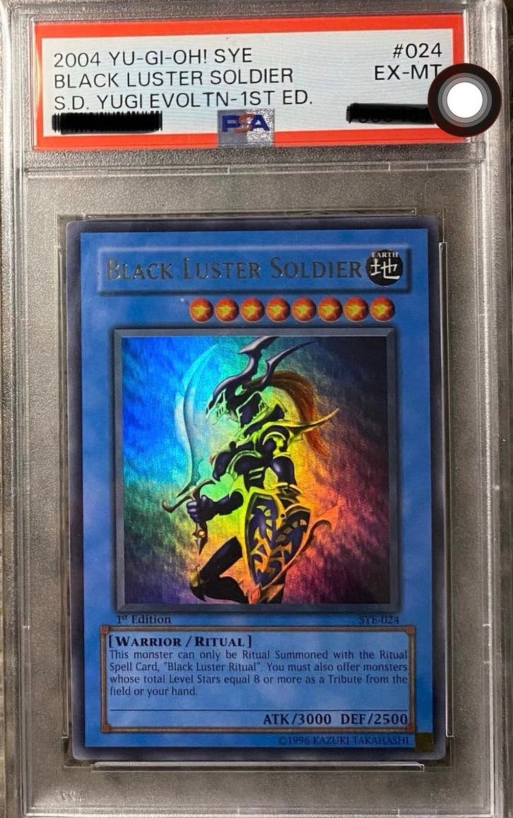 Yu-Gi-Oh! Black Luster Soldier SYE 1st Ed PSA 6 NM/EX !, Ophalen of Verzenden, Zo goed als nieuw, Losse kaart, Foil