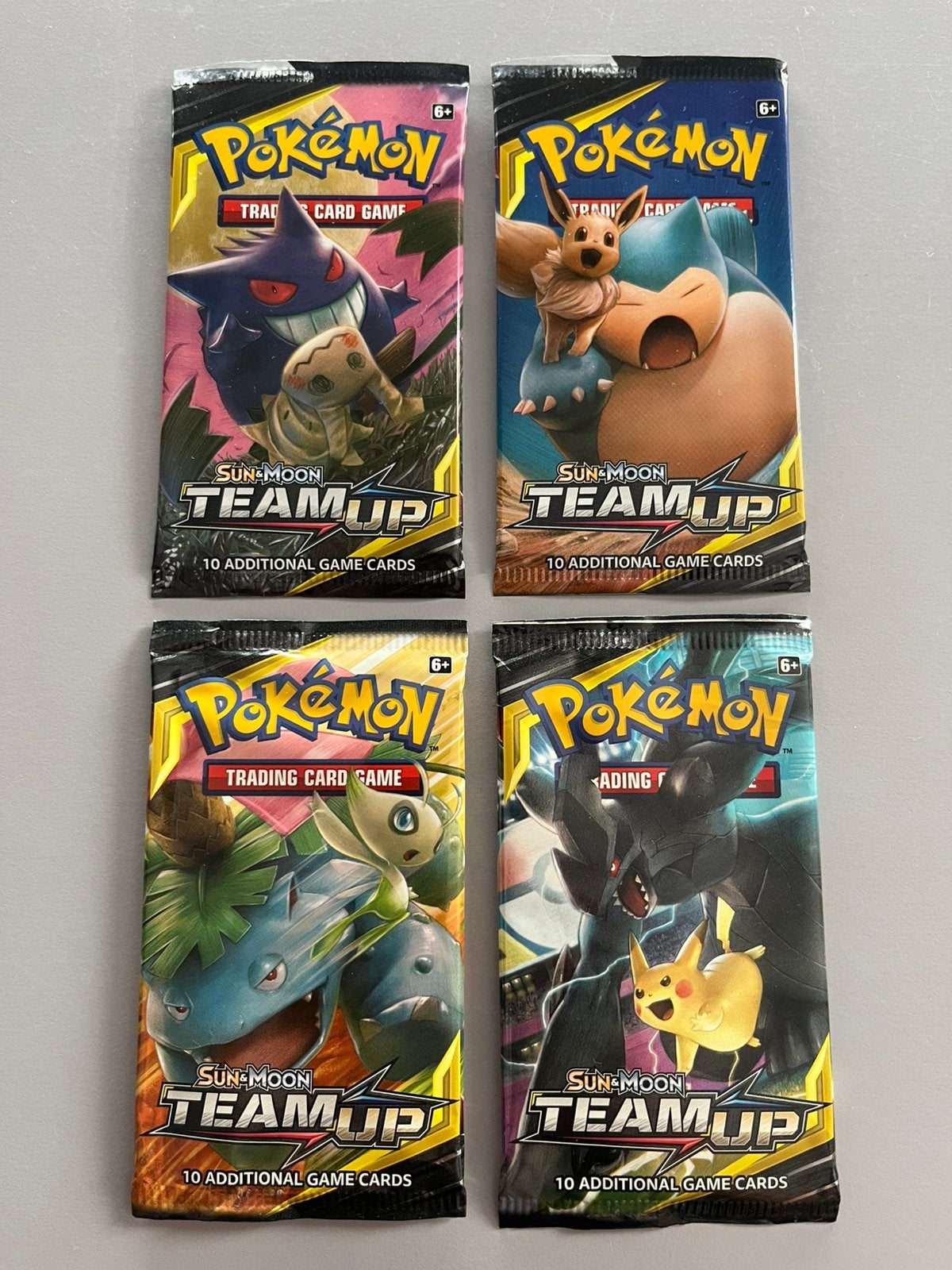 Pokémon Booster empty S&M team up art set compleet, Ophalen of Verzenden, Gebruikt, Booster