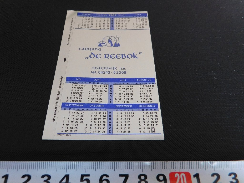 sticker Kalender 1987 Oisterwijk Camping DE REEBOK *, Ophalen, Zo goed als nieuw