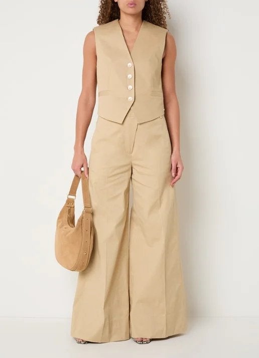 Josh V Regina high waist wide fit palazzobroek maat 38, Maat 38/40 (M), Beige, Nieuw, Ophalen of Verzenden