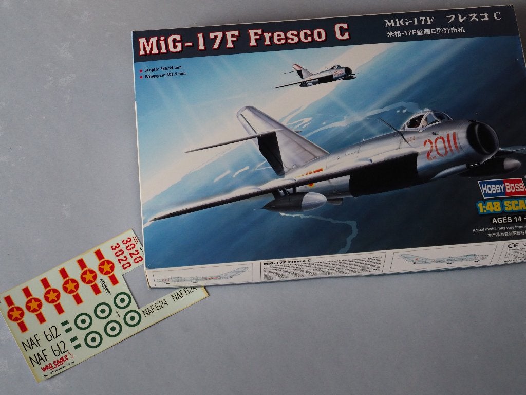 1/48 HobbyBoss Mig-17F plus extra decals Nigeria Vietnam, Overige merken, Nieuw, Ophalen of Verzenden, Groter dan 1:72