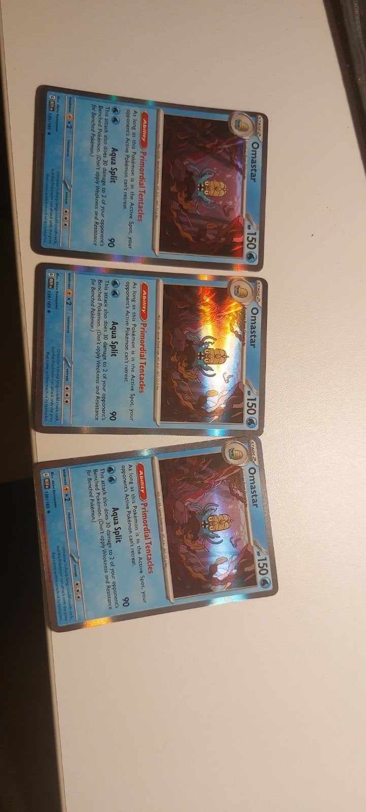 3x Omastar 139/165 Holo Rare Pokémon Kaart, Ophalen of Verzenden, Zo goed als nieuw, Meerdere kaarten, Foil