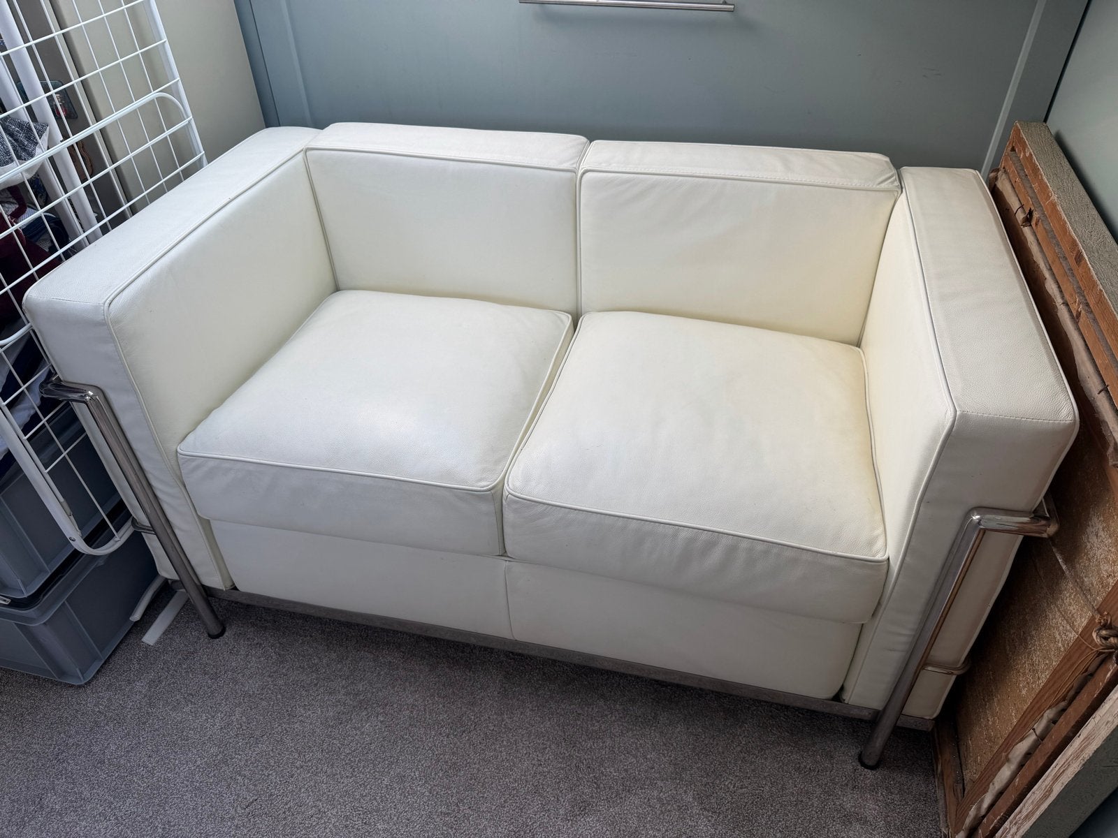Cassina LC2 replica 2-zitsbank wit leer, Gebruikt, 150 tot 200 cm, Tweepersoons, Ophalen of Verzenden