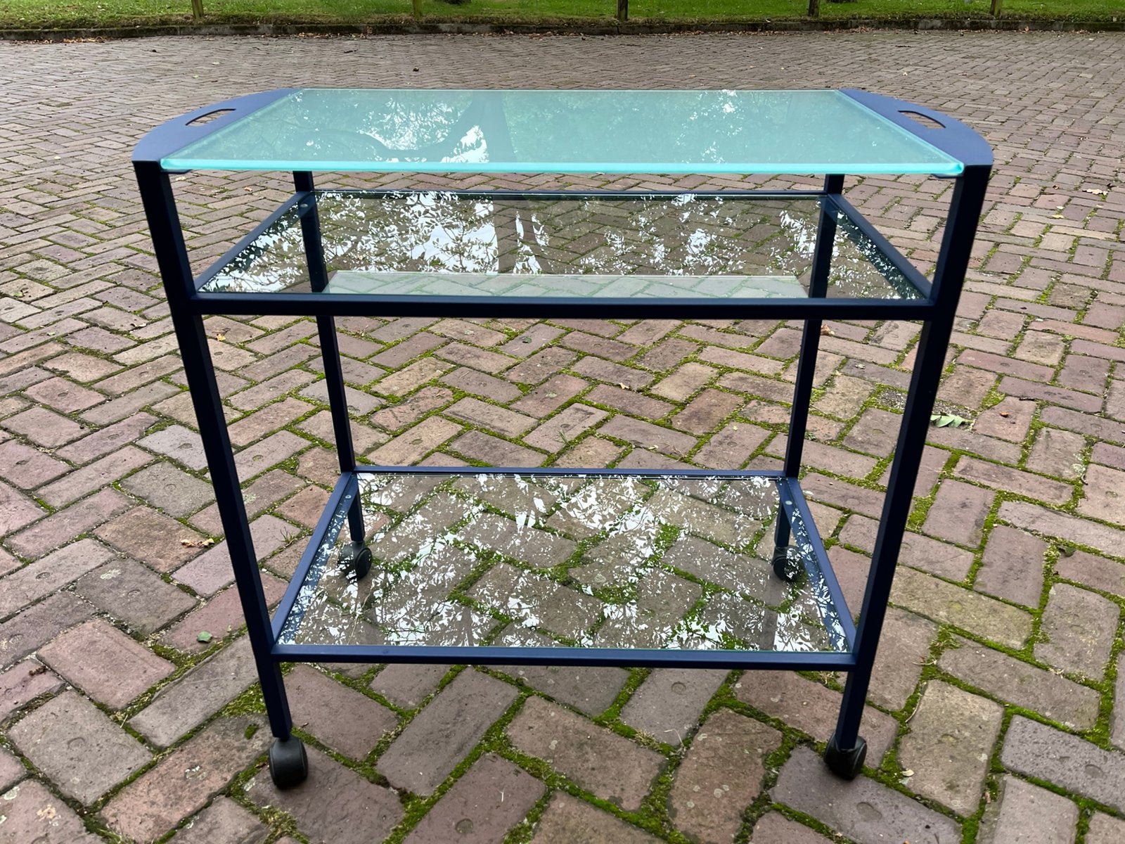 Serveerwagen trolley bijzettafel metaal glas op wieltjes, Ophalen, 75 cm of meer, 60 cm of meer, Rechthoekig