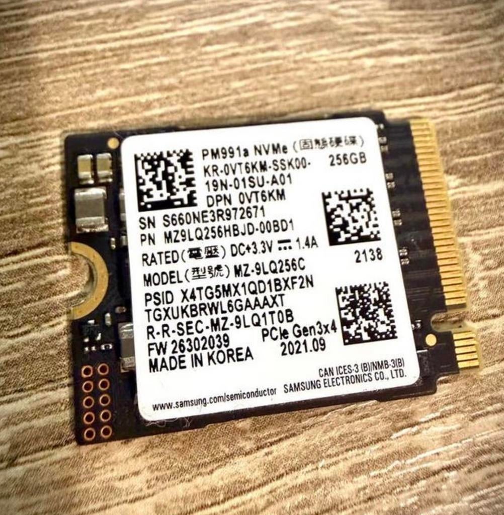 Samsung PM991a NVMe SSD – 256GB – PCIe Gen3x4 (2230), Computers en Software, Harde schijven, Verzenden, Zo goed als nieuw, Laptop
