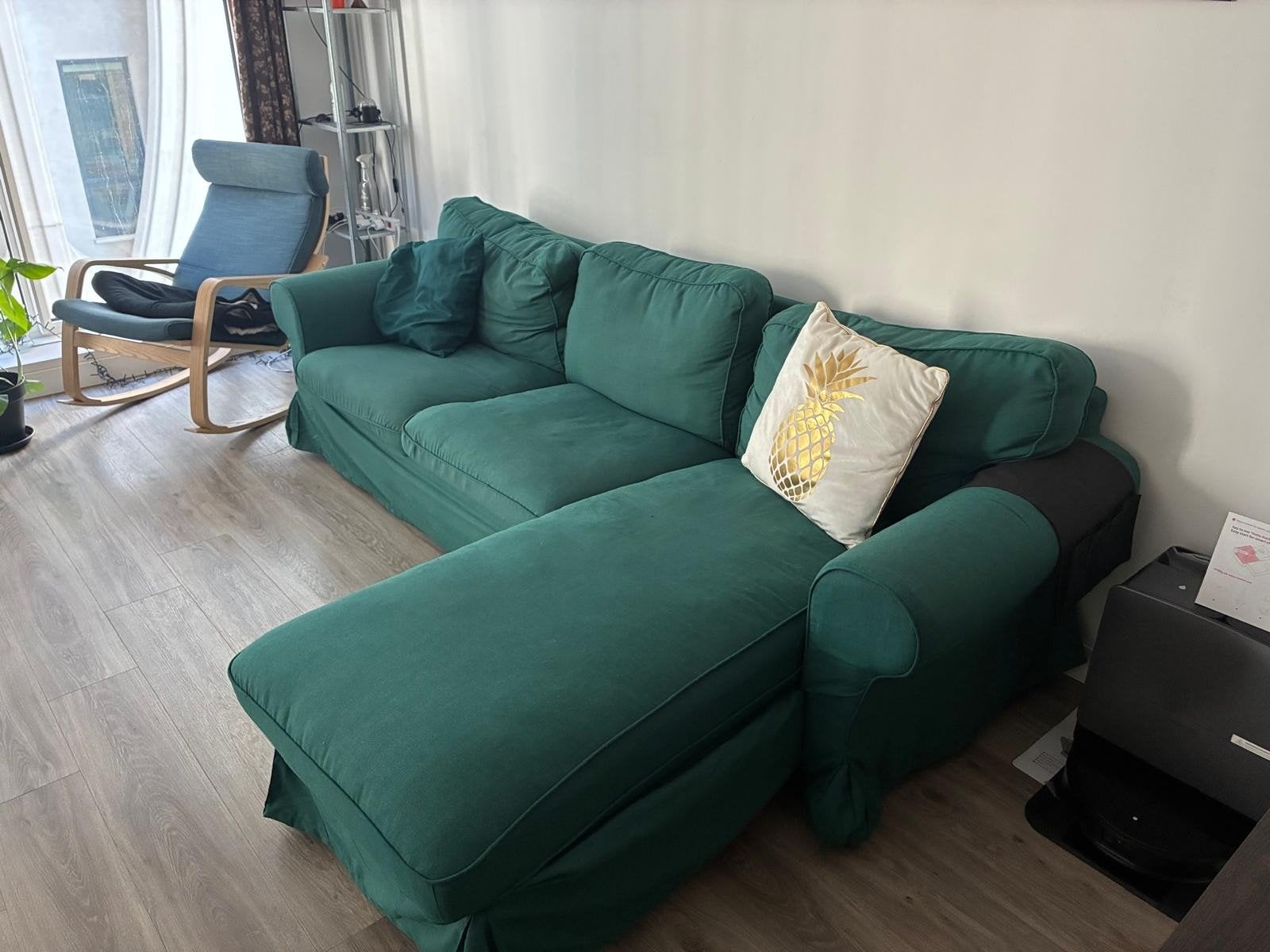 IKEA Ektorp 3-zitsbank met chaise longue, donkergroen, Huis en Inrichting, Banken | Bankstellen, Ophalen, 250 tot 300 cm, Gebruikt