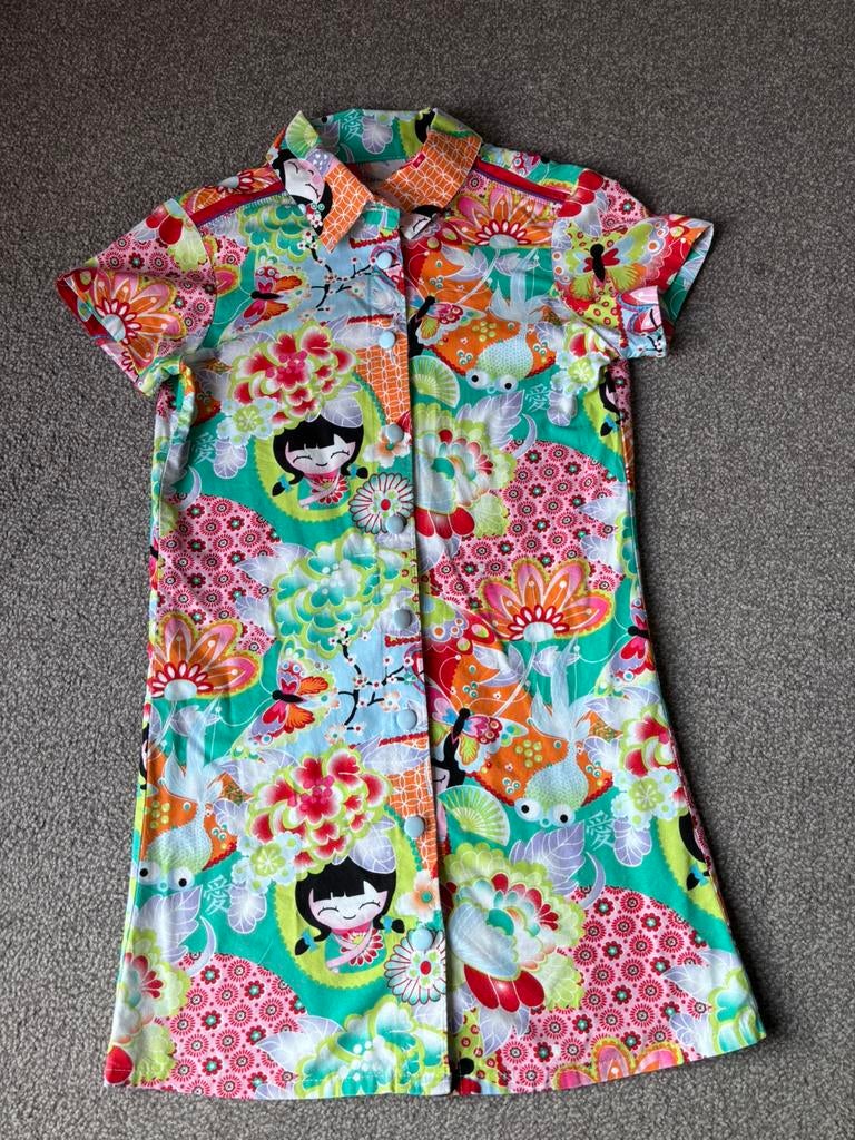 Handgemaakte jurk Chinese stijl maat 116-122 katoen, Kinderen en Baby's, Ophalen of Verzenden, Zo goed als nieuw, Meisje, Jurk of Rok