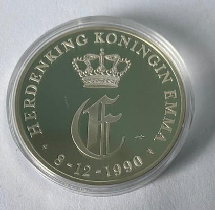 Nederland Koningin Emma Penning 1990 nieuw in opv, Ophalen of Verzenden, Zilver, Nederland