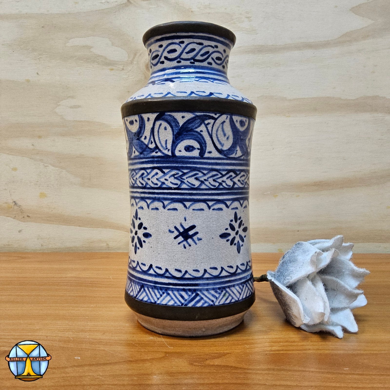 Vintage Keramieken Marokkaanse Fassi motieven vaas blauw/wit, Ophalen of Verzenden