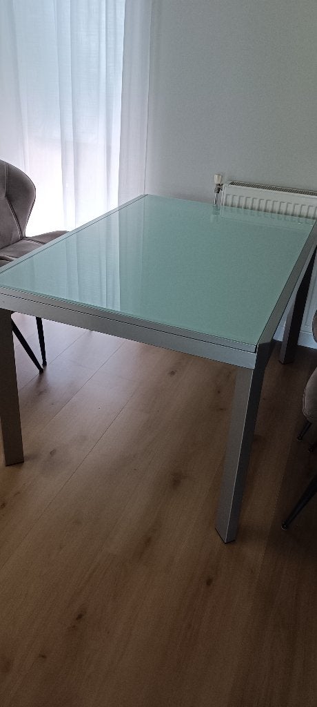 Moderne eetkamer tafel met uitschuif blad, Ophalen, Gebruikt, 100 tot 150 cm, 50 tot 100 cm
