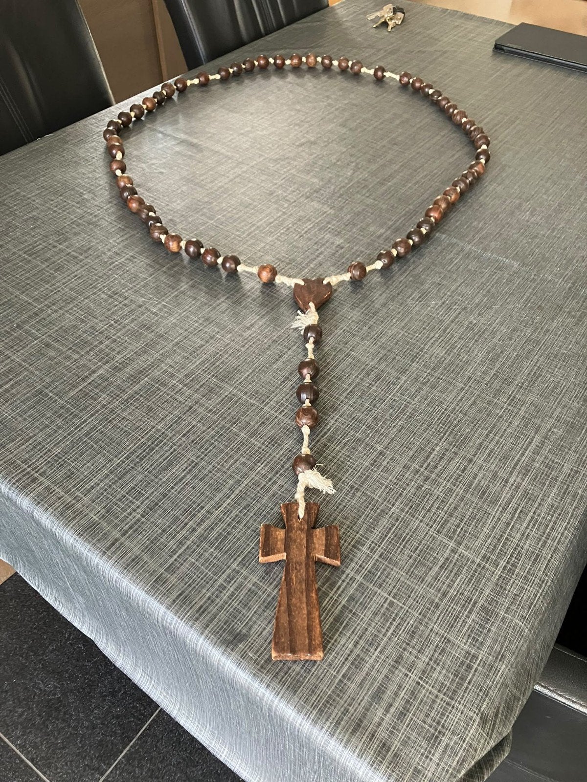 Houten Rozenkrans met Kruis - Handgemaakt, Ophalen of Verzenden, Gebruikt, Overige typen, Christendom | Katholiek