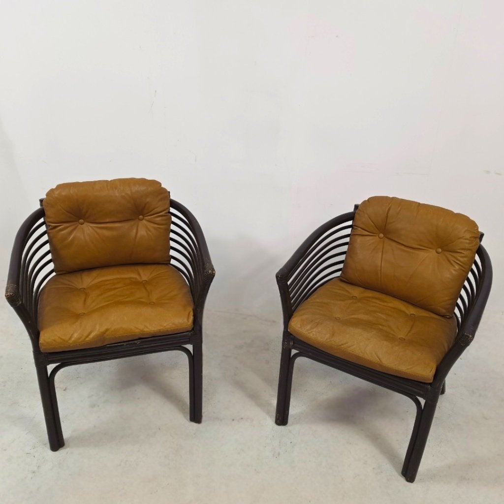 Set Tito Agnoli rotan stoelen 60's mid century Italiaans, Huis en Inrichting, Stoelen, Ophalen, Gebruikt, Twee, Bruin