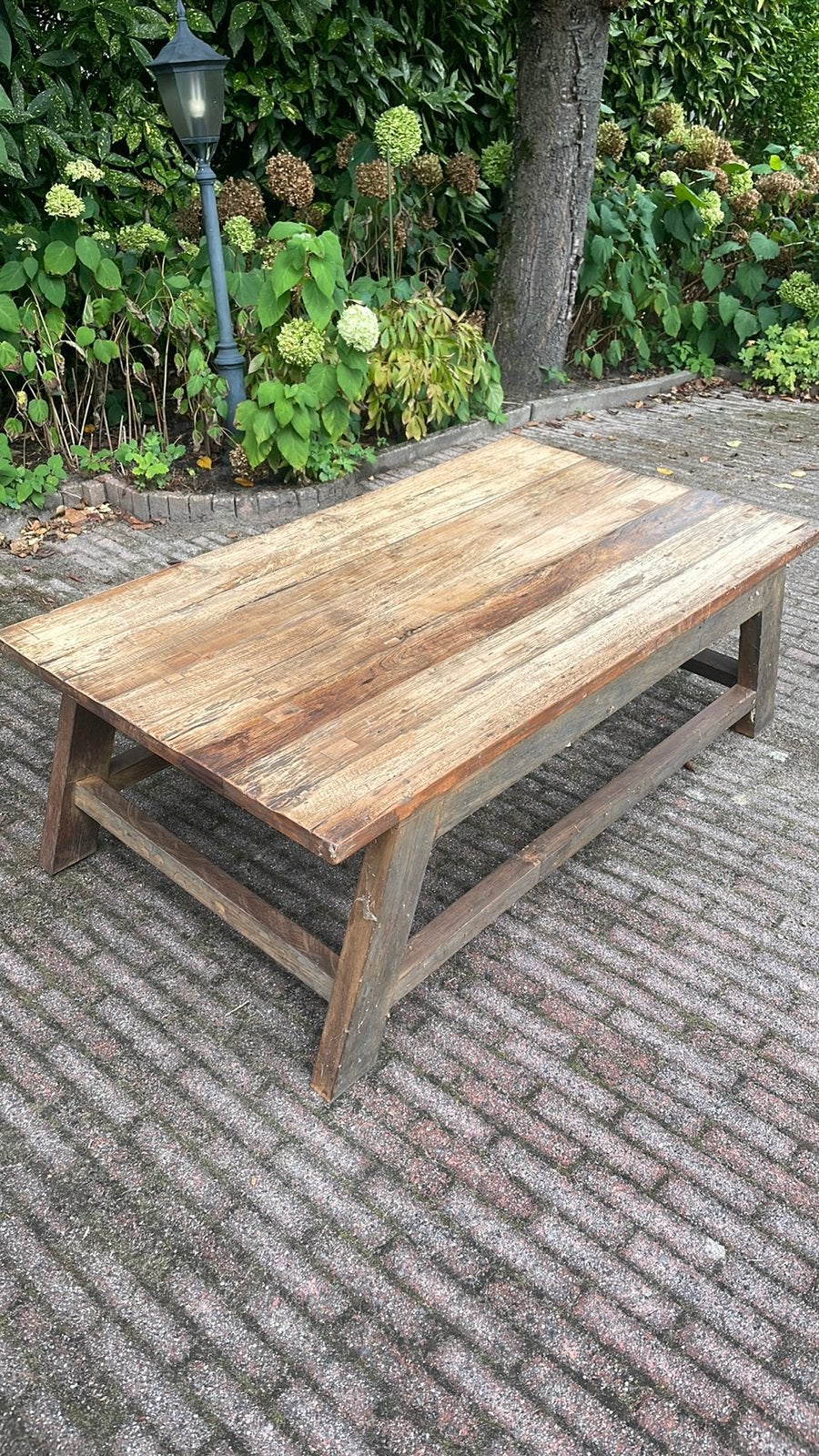 Robuuste houten salontafel, boho Hoffz stijl, Ophalen, 100 tot 150 cm, 50 tot 100 cm, Zo goed als nieuw