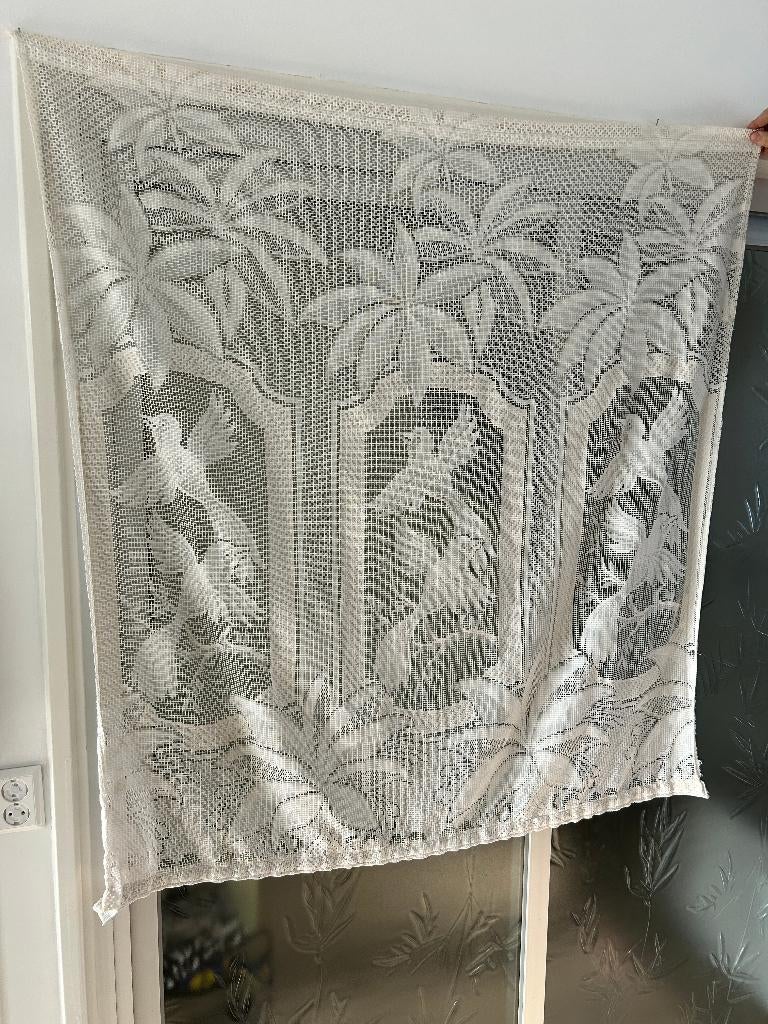 Vitrage wit / beige met vogel, Gebruikt, 100 tot 150 cm, 100 tot 150 cm, Ophalen of Verzenden