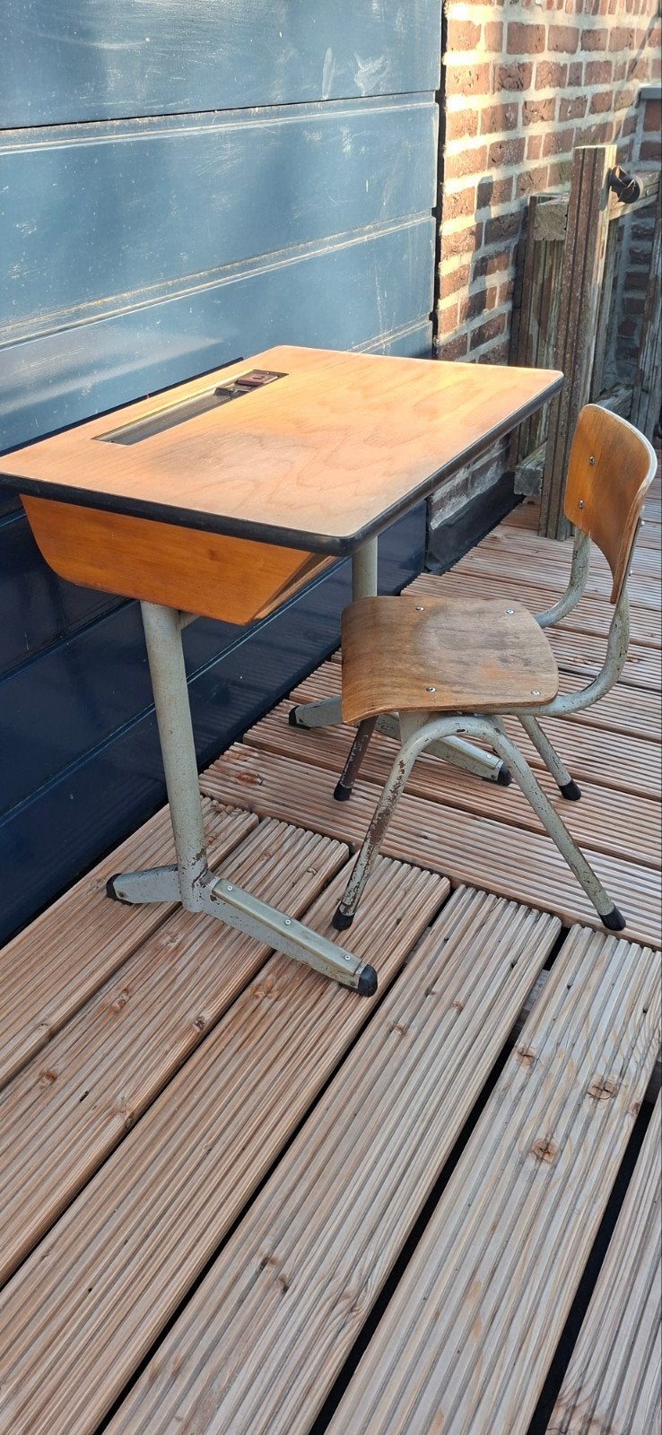 Vintage schoolbankje met stoel - Jaren '60/'70, Ophalen