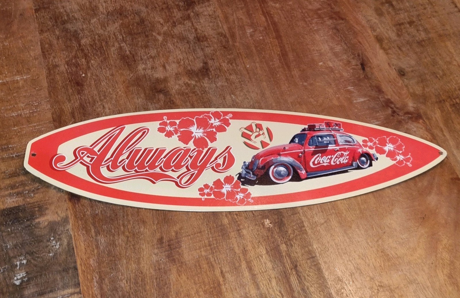 Coca Cola Reclamebord - Vintage Surfboard Design, Ophalen of Verzenden, Gebruikt, Reclamebord