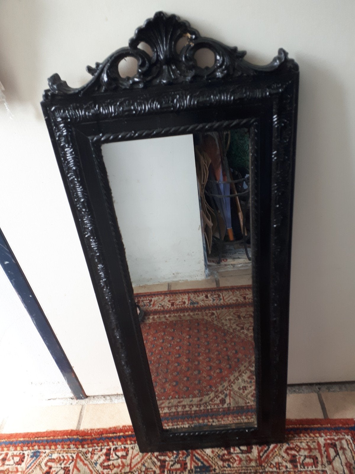 Brocante spiegel met kuif , zwart, Ophalen, Minder dan 50 cm, Gebruikt, Minder dan 100 cm