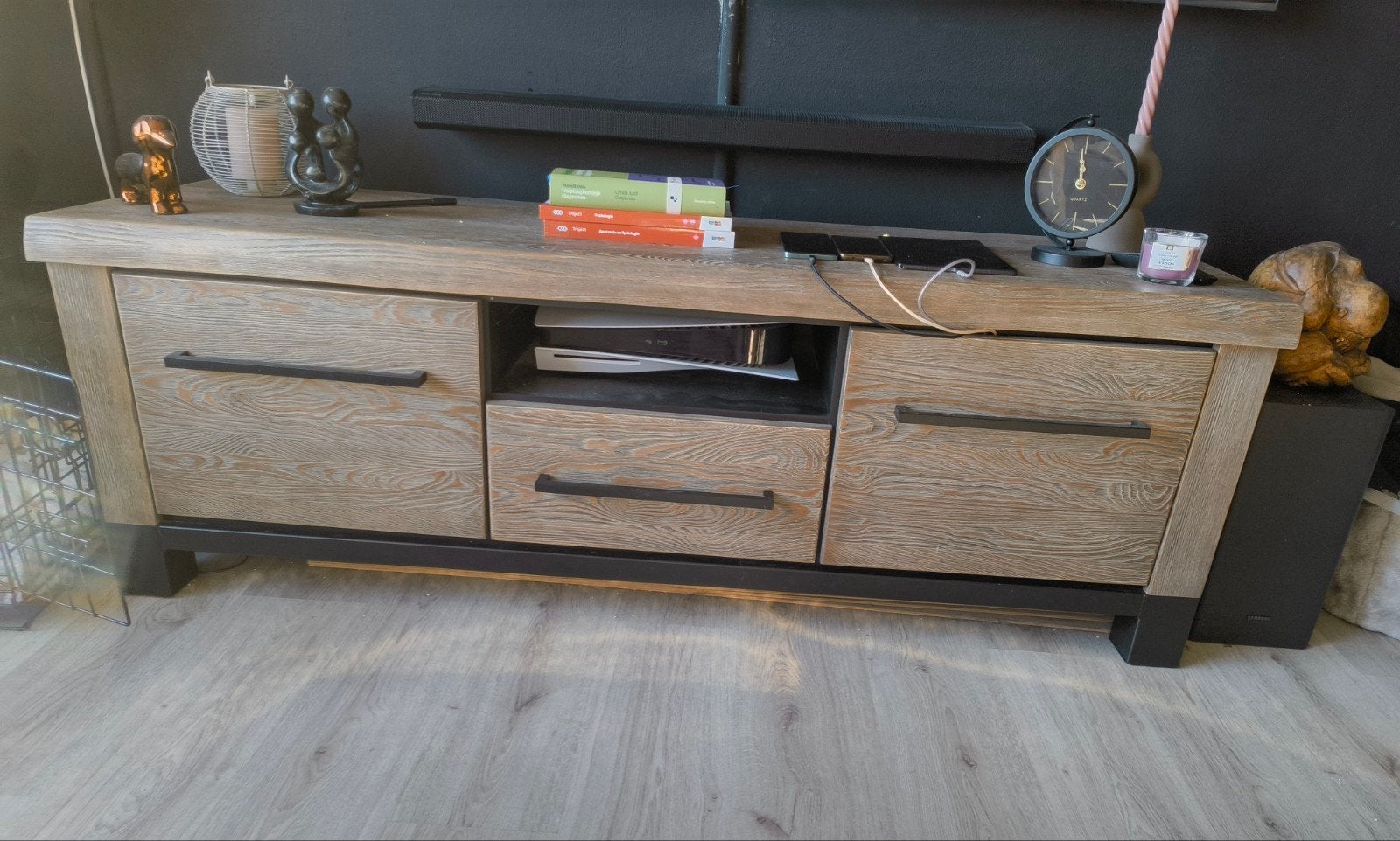 TV-meubel Old Pine Dark - Grenenhout - 164x48x57 cm, Ophalen, Gebruikt, 150 tot 200 cm, Grenenhout