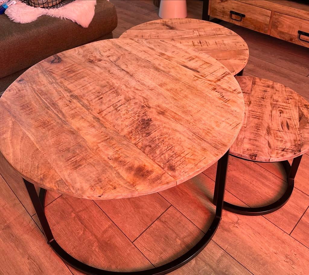 Set van mango houten tv-meubel en salontafels, Ophalen, 50 tot 100 cm, 100 tot 150 cm, Rond