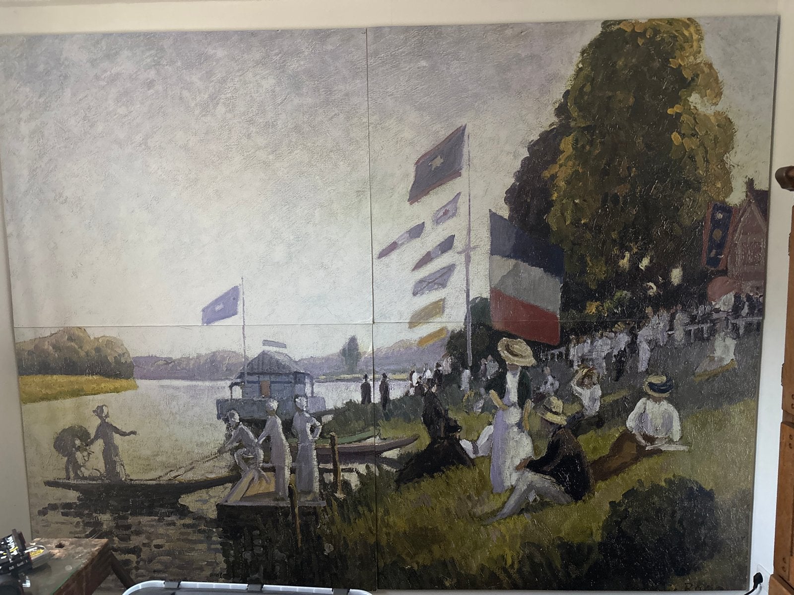 Groot Wandpaneel: Scène aan het Water (305x232cm), Ophalen, Gebruikt, Hout, Meerkleurig