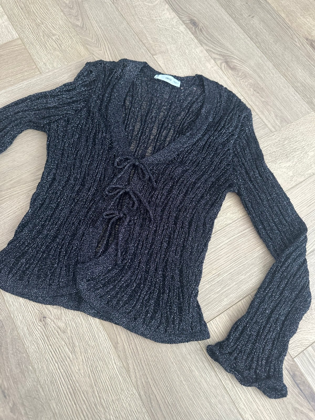 Mango glitter topje vestje met strikjes mesh Zwart Maat M, Ophalen of Verzenden, Gedragen, Maat 38/40 (M), Zwart