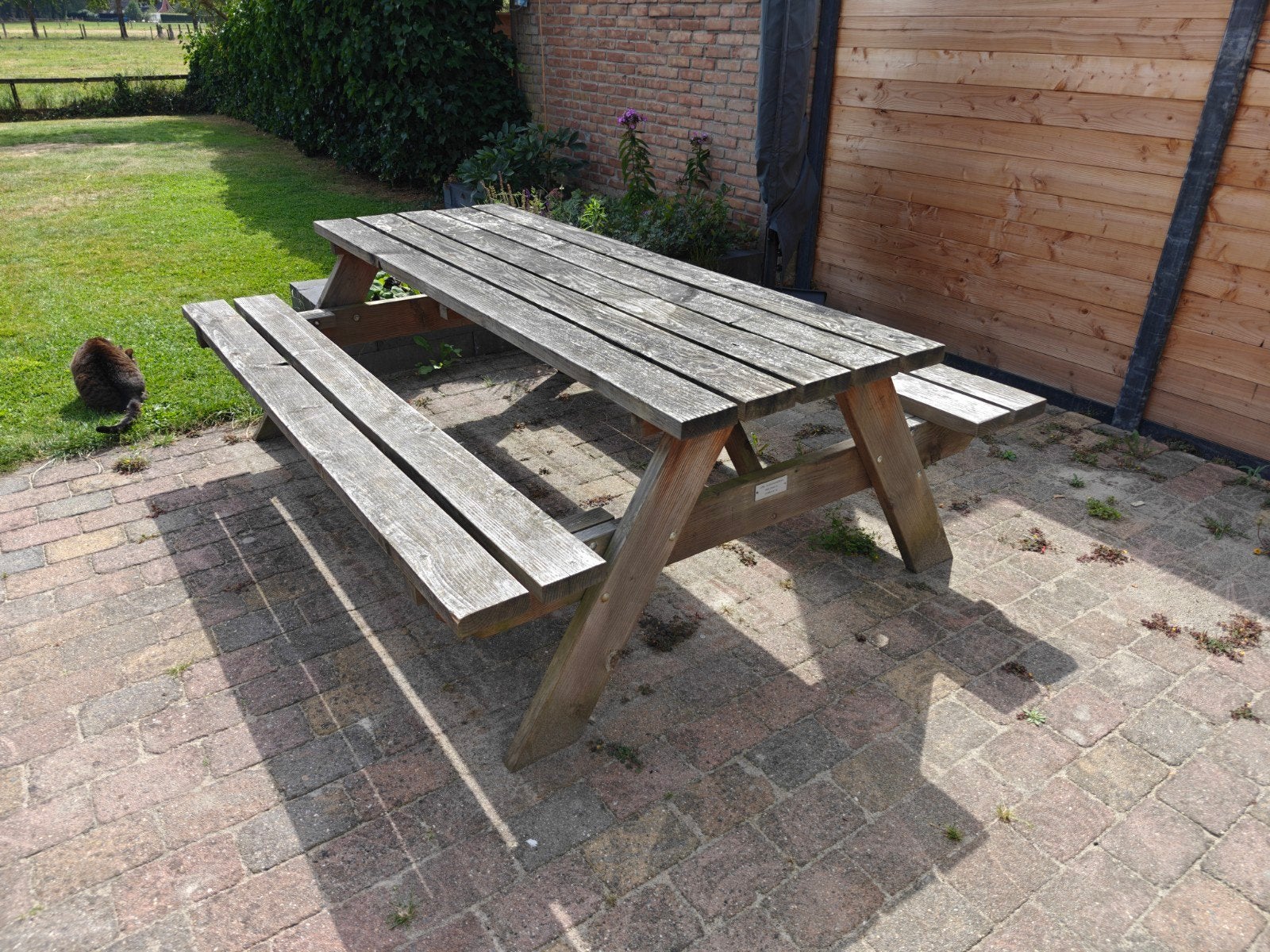 Douglas Houten Picknicktafel met Inklapbare Bankjes, Ophalen, Gebruikt, Inklapbaar, Rechthoekig