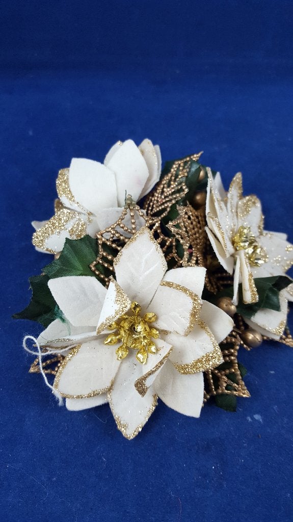 2 rosetten voor kaars, bloemen, vintage kerstdecoratie. W3, Diversen, Kerst, Tweedehands verkoop, Tweedehands verkoop, Gebruikt