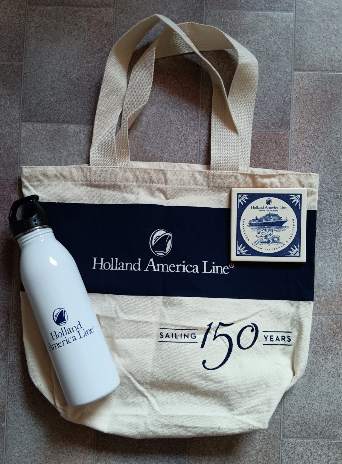 Holland America Line strandtas + drinkfles + onderzetter, Verzamelen, Ophalen of Verzenden
