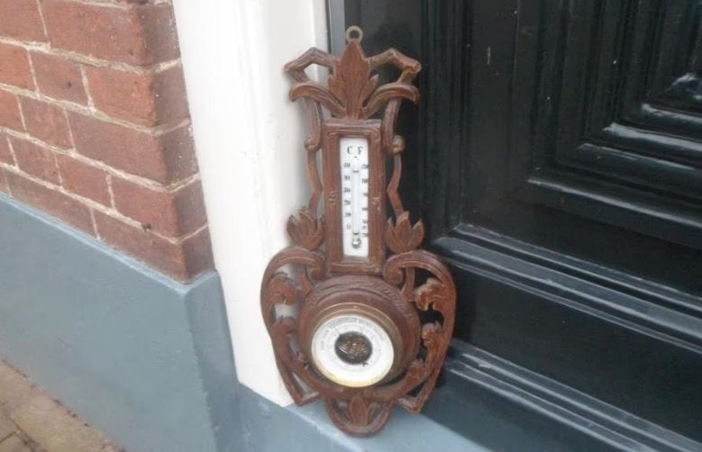 Antiek weerstation Barometer thermometer houtsnijwerk, Ophalen of Verzenden