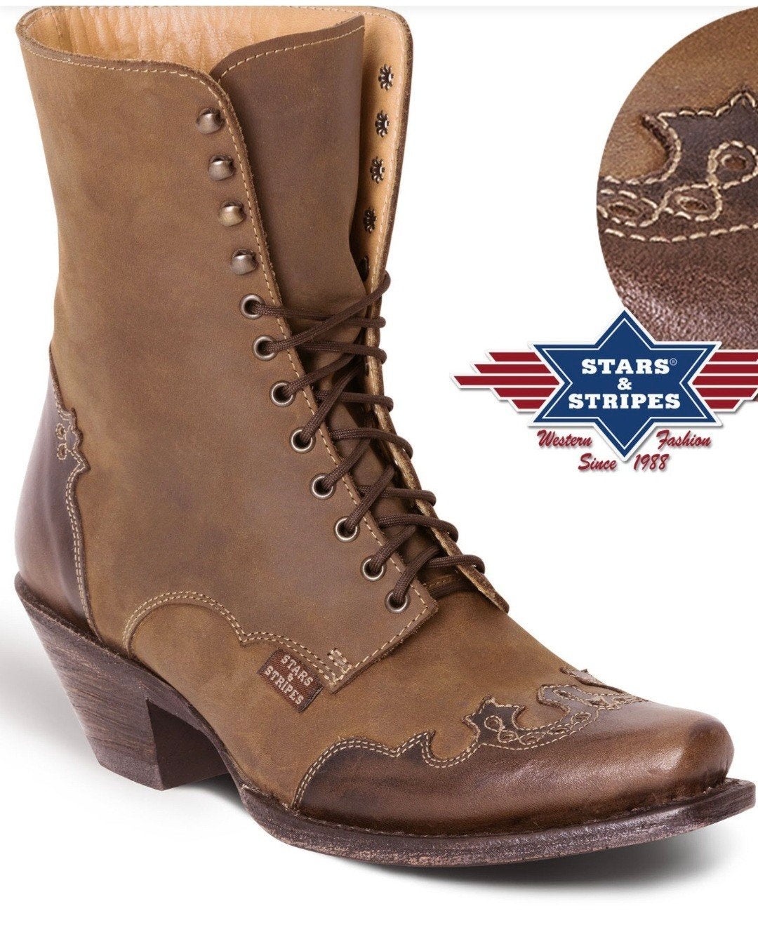 Stars&Stripes Leren Cowboy Western Boots Maat 40, Bruin, Lage of Enkellaarzen, Ophalen of Verzenden, Zo goed als nieuw