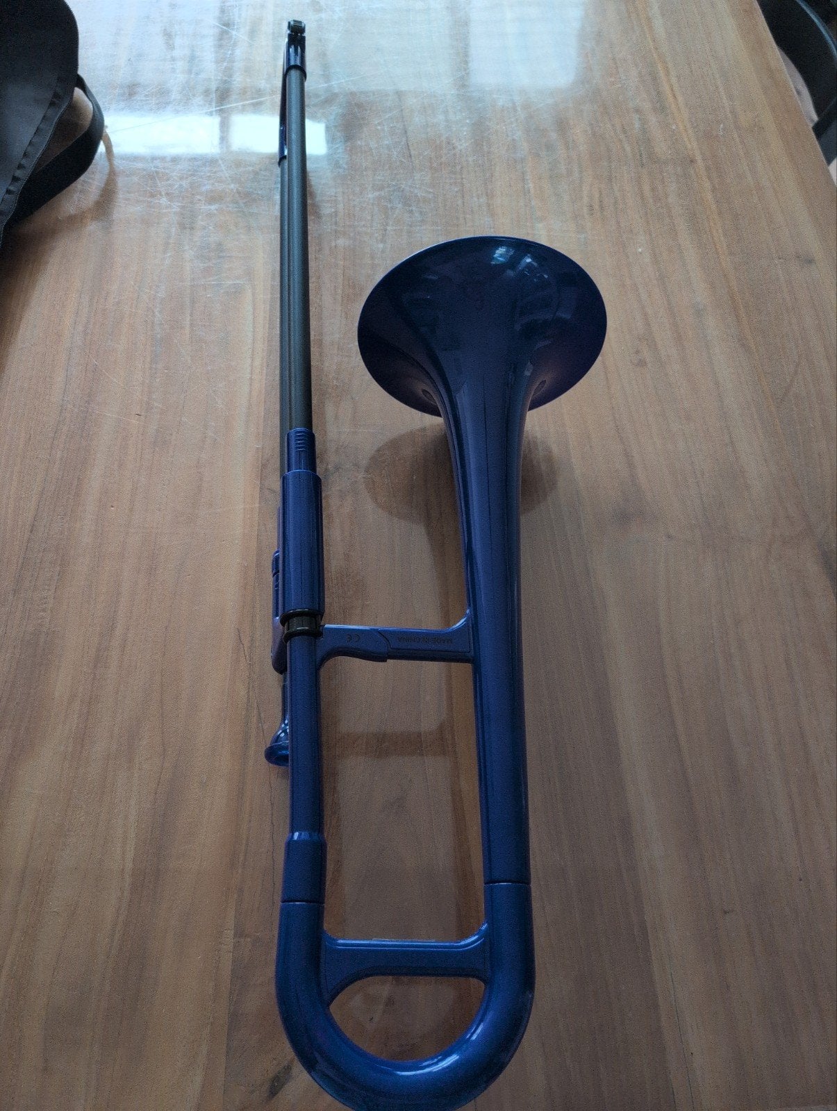 pBone mini trombone - Blauw - Zo goed als nieuw, Ophalen, Zo goed als nieuw, Overige typen, Met koffer