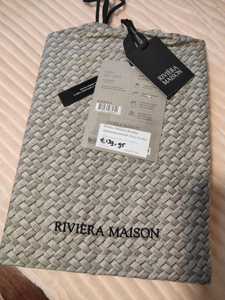 Rivièra Maison Bamboe Dekbedovertrek - Grijs Groen, Dekbedovertrek, Ophalen of Verzenden, Grijs, Nieuw