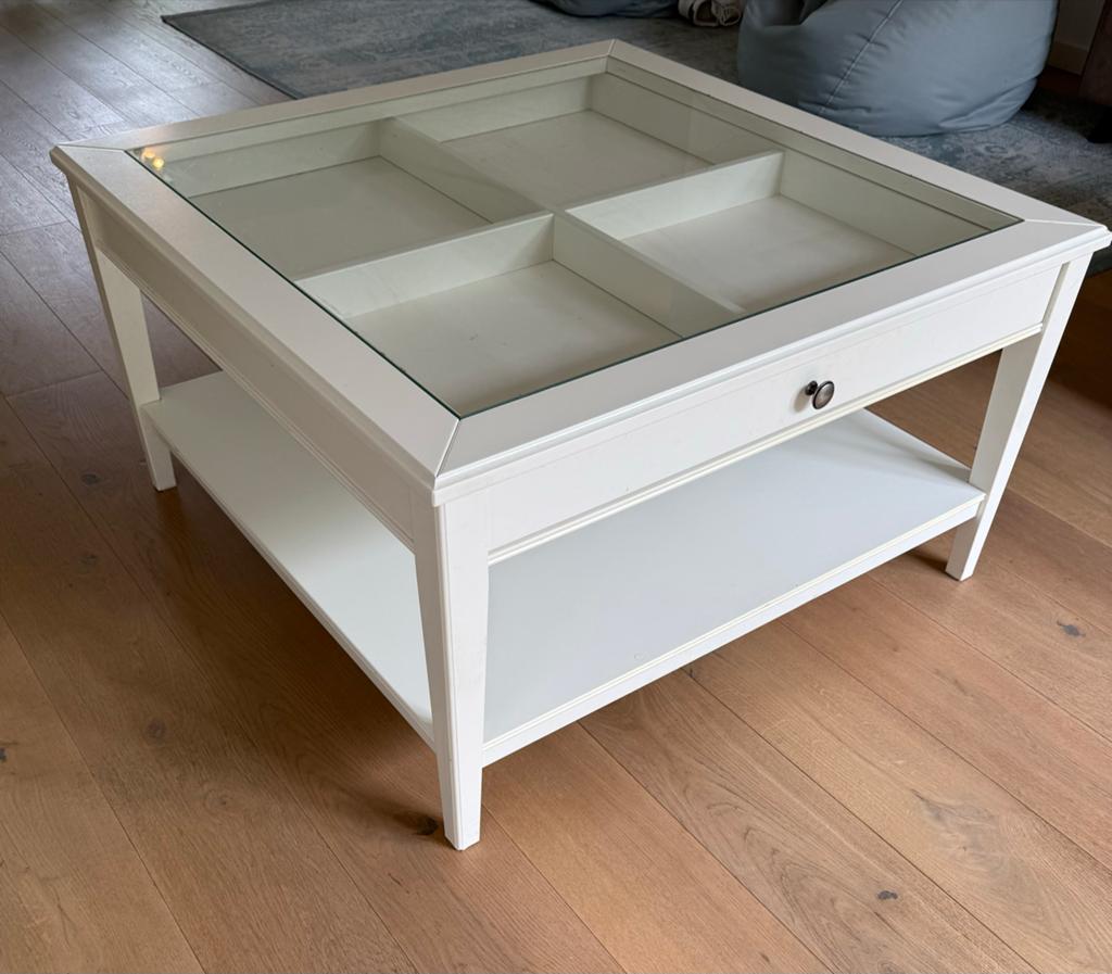 IKEA Liatorp salontafel met glasplaat en lade, Ophalen, Gebruikt, 50 tot 100 cm, 50 tot 75 cm