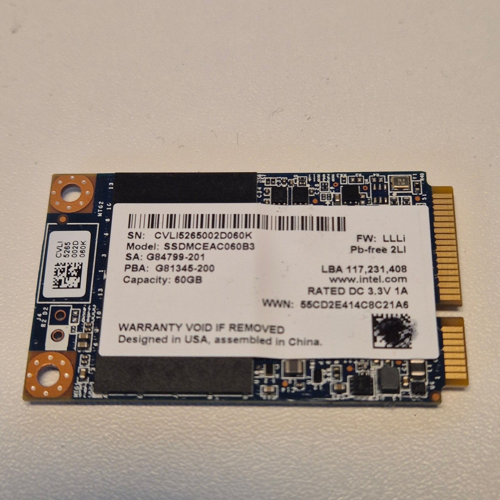 Intel 60GB Msata SSD, Computers en Software, Harde schijven, Intern, Gebruikt, Verzenden, Intel