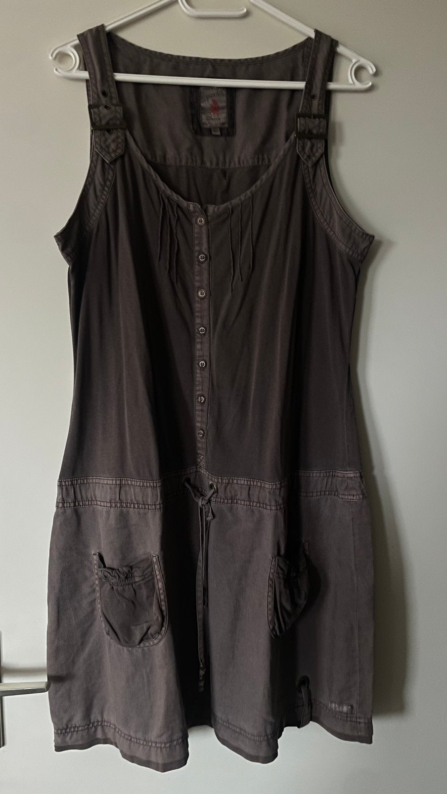 Vintage linnen-katoenen zomer jurk M. 38/40, Maat 38/40 (M), Bruin, Ophalen of Verzenden, Zo goed als nieuw