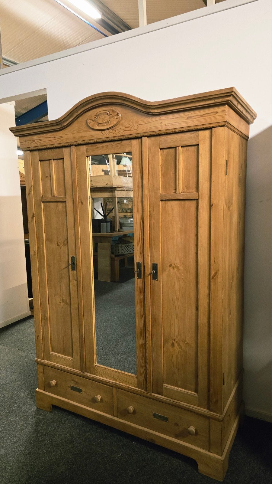 Antieke Grenen Houten Kledingkast uit voorraad leverbaar, Huis en Inrichting, 100 tot 150 cm, 200 cm of meer, Ophalen of Verzenden