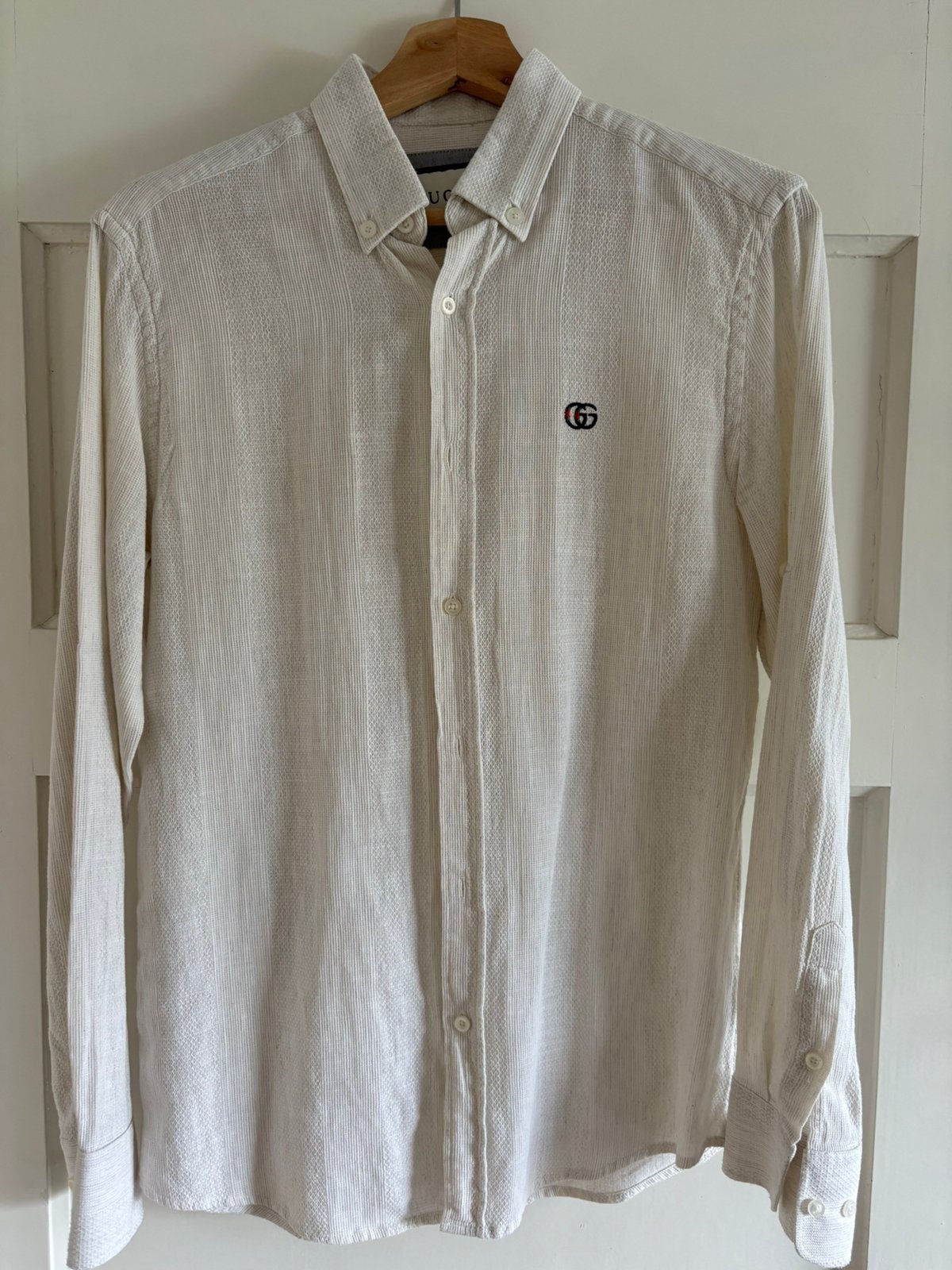 Gucci Linnen blouse, Verzenden, Zo goed als nieuw, Beige, Halswijdte 38 (S) of kleiner