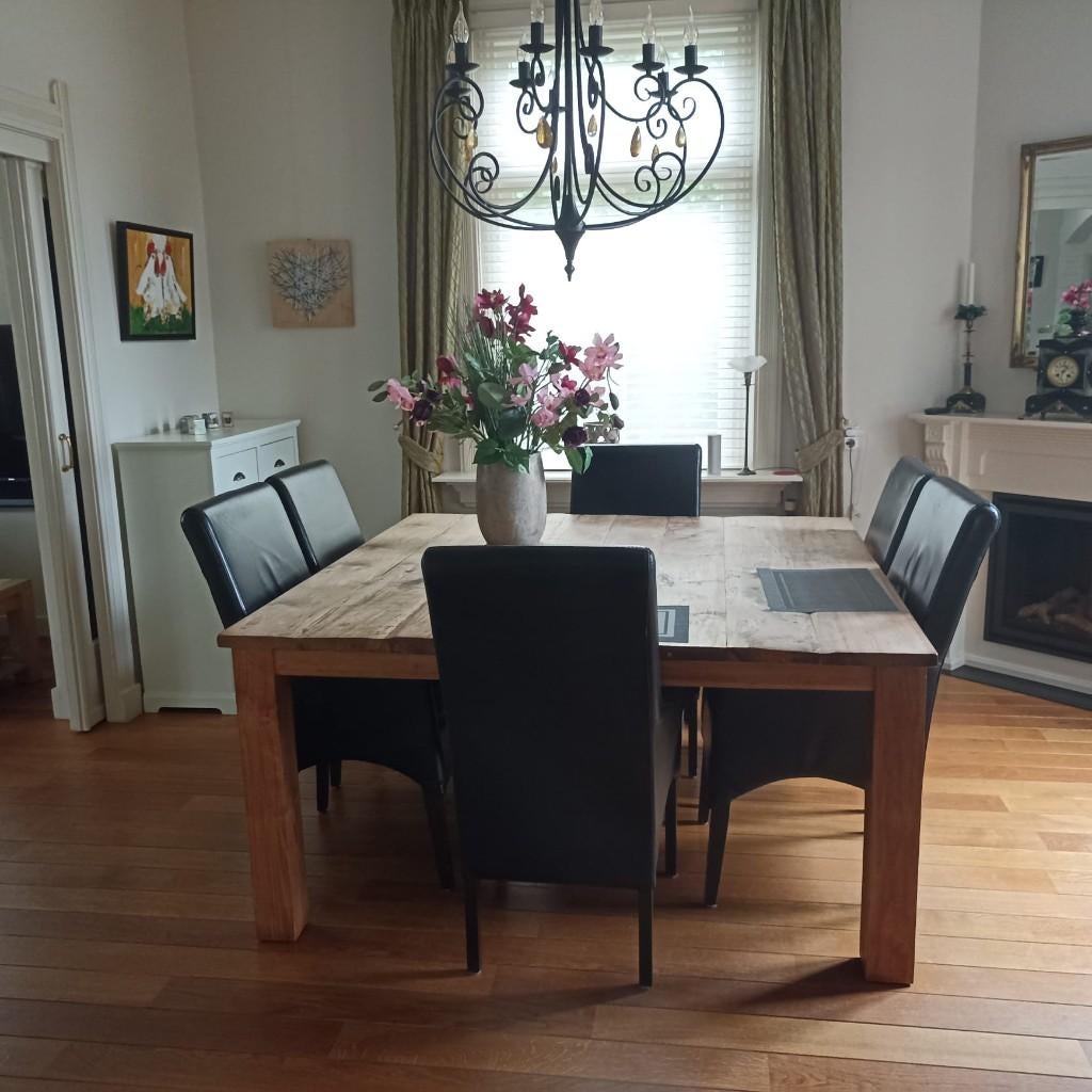 eetkamertafel oud teak vierkant, Ophalen, Gebruikt, 150 tot 200 cm, Vijf personen of meer