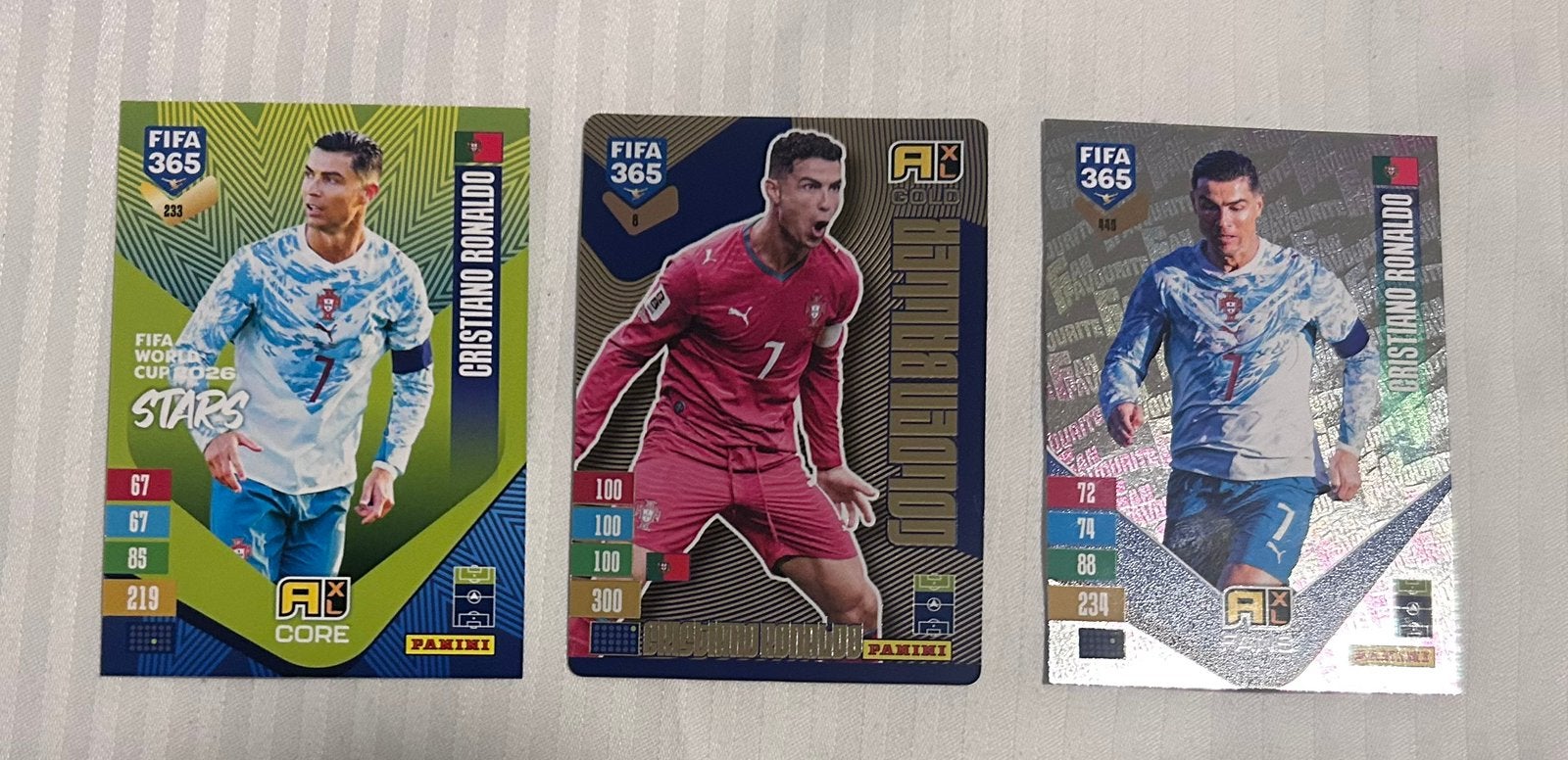 Panini Fifa 365 Adrenalyn 2027  3 cristiano Ronaldo cards, Ophalen of Verzenden, Nieuw, Meerdere plaatjes