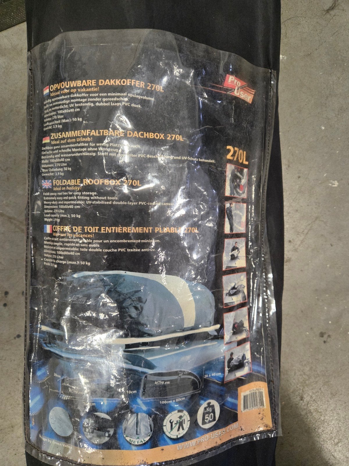 Opvouwbare Dakkoffer Pro User 270L, Ophalen, Gebruikt
