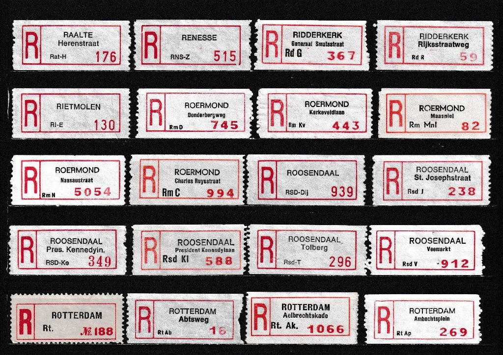 80 Verschillende Aantekenstrookjes  (5), Verzenden, Na 1940, Gestempeld