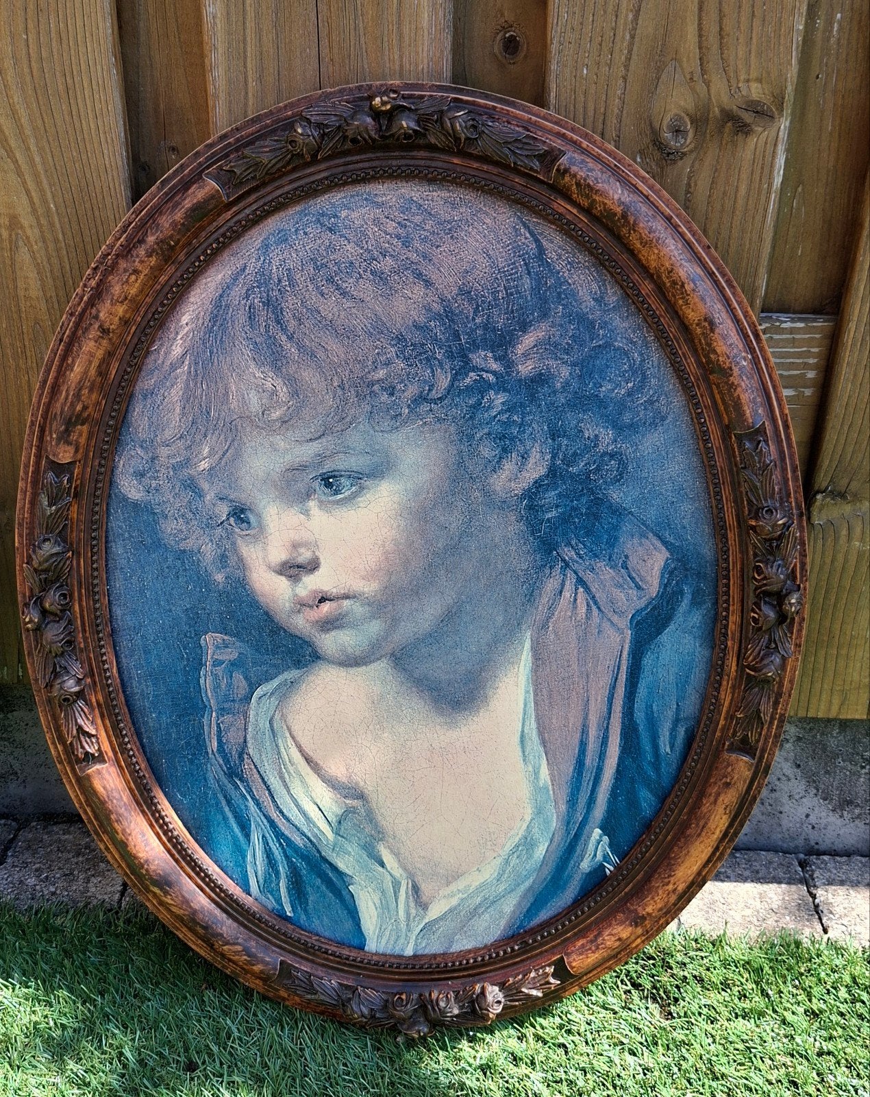 Ovale lijst met afbeelding van jongen, 50 – 75, Minder dan 50 cm, Gebruikt, Ophalen of Verzenden
