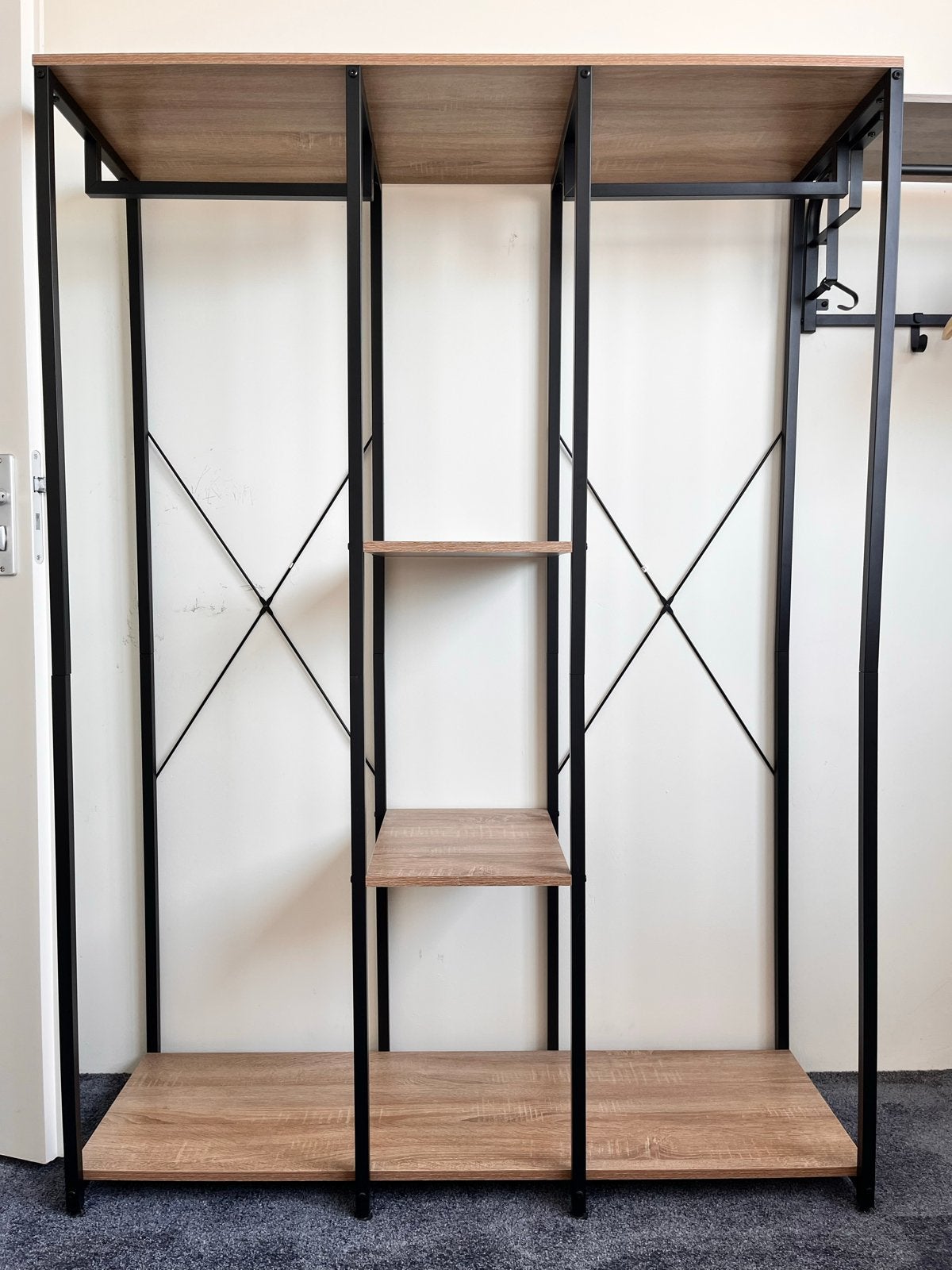 Kledingrek met planken - Industrieel design, Ophalen, Met plank(en), 100 tot 150 cm, Zo goed als nieuw